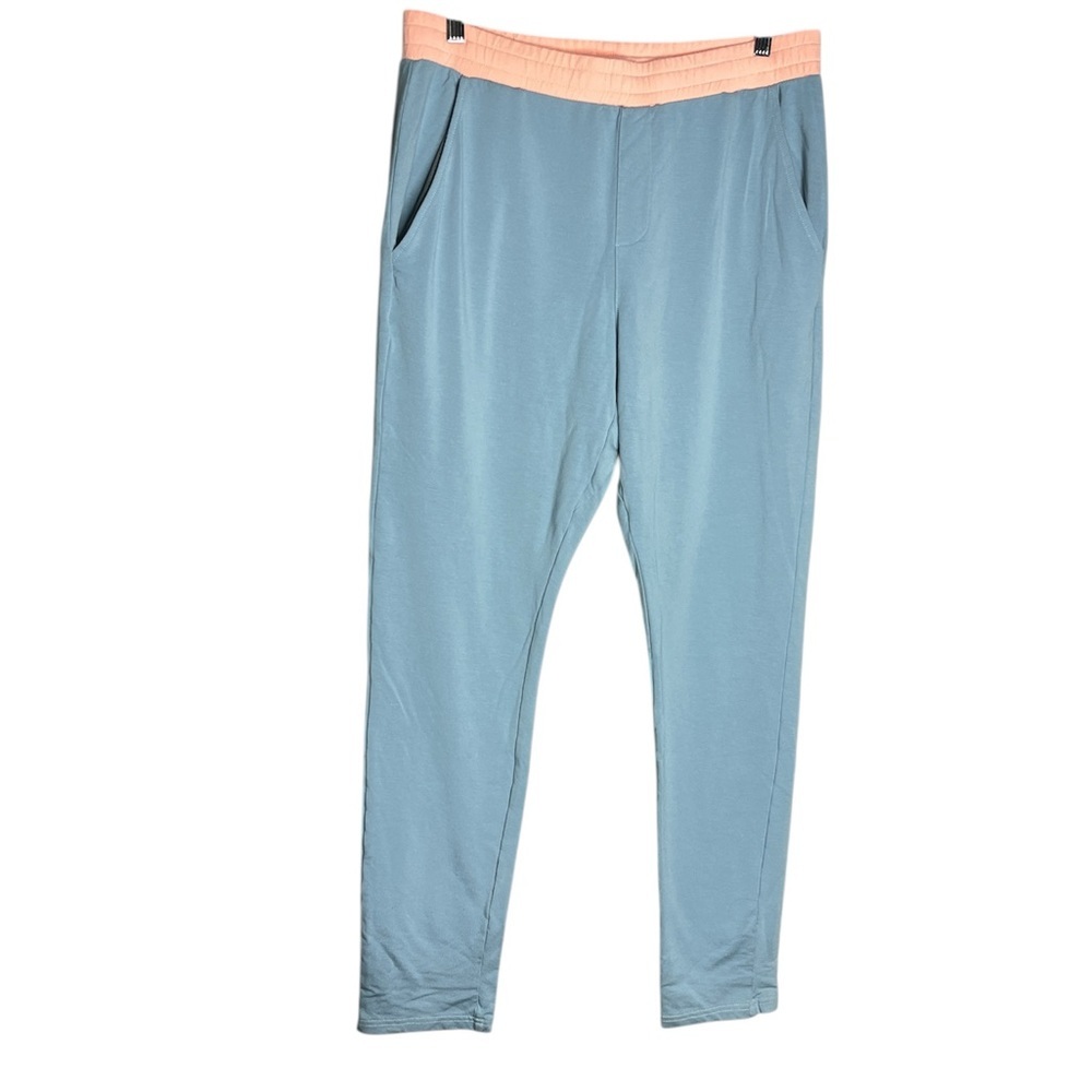 Eubi Men's Modern Slim Fit Light Blue & Pink/Coral Sweatpants, size XL